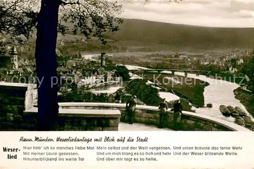 AK / Ansichtskarte Hann._Muenden Stadtblick Weserlied Hann. Muenden