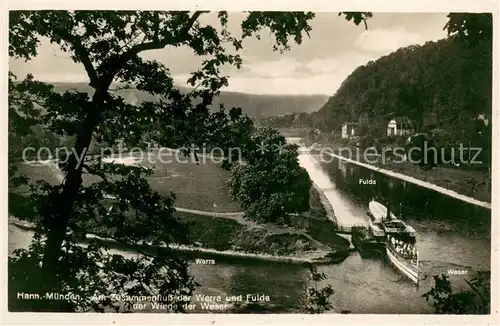 AK / Ansichtskarte Hann._Muenden Zusammenfluss der Werra und Fulda  Hann. Muenden
