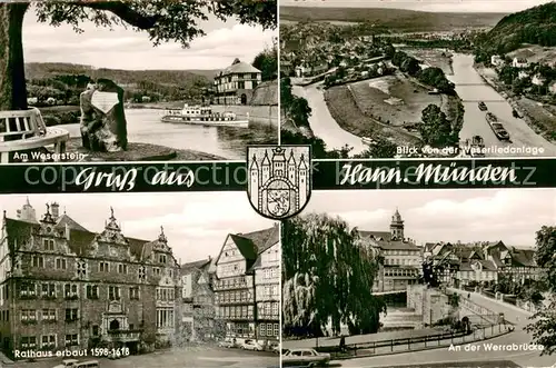 AK / Ansichtskarte Hann._Muenden Am Weserstein Blick von der Weserliedanlage Rathaus Werrabruecke Hann. Muenden