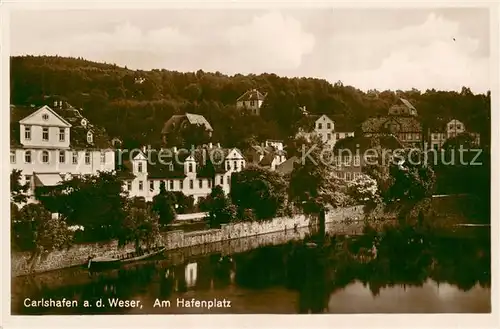 AK / Ansichtskarte Bad_Karlshafen Am Hafenplatz Weserpartie Bad_Karlshafen