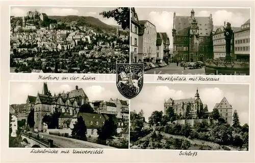 AK / Ansichtskarte Marburg_Lahn Panorama Marktplatz mit Rathaus Lahnbruecke mit Universitaet Schloss Marburg_Lahn