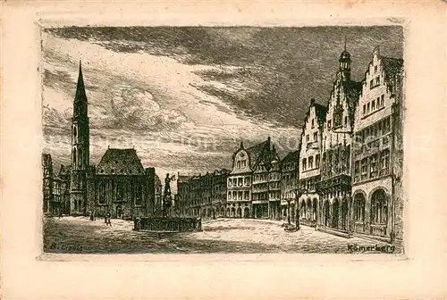 AK / Ansichtskarte Frankfurt_Main Roemerberg Zeichnung Frankfurt Main