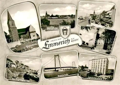 AK / Ansichtskarte Emmerich_Rhein Kirche Rheinansicht Promenade Schiffsanlegestellen Rheinbruecke Zollamt Schwesternheim Emmerich Rhein