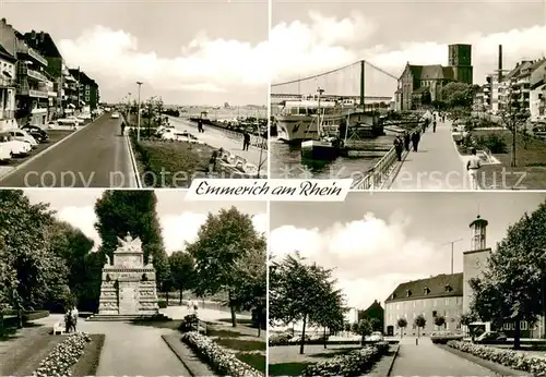 AK / Ansichtskarte Emmerich_Rhein Rheinpromenade Ehrenmal Schiffsanleger Fahrgastschiff Emmerich Rhein