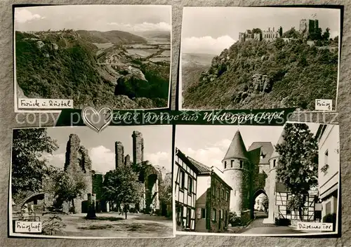 AK / Ansichtskarte Nideggen_Eifel Landschaftspanorama Rurtal Burg Burghof Ruine Duerener Tor Nideggen Eifel