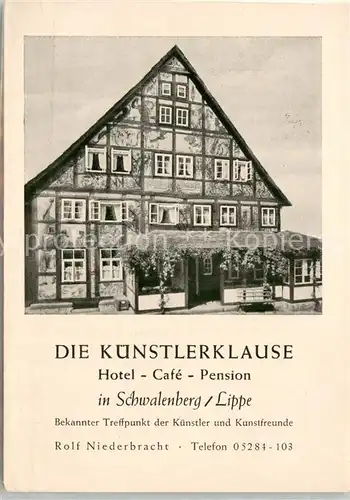 AK / Ansichtskarte Schwalenberg Hotel Cafe Pension Die Kuenstlerklause Schwalenberg