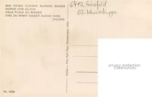 AK / Ansichtskarte Wasserkuppe_Rhoen Fliegerdenkmal Gedicht Wasserkuppe Rhoen
