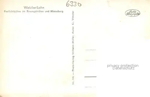AK / Ansichtskarte Wetzlar Freilichtbuehne im Rosengaertchen und Minneburg Wetzlar