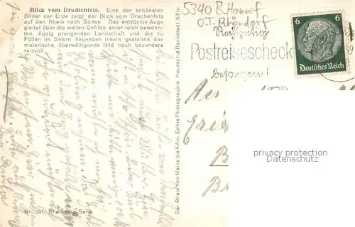 AK / Ansichtskarte Rhoendorf Blick von Drachenfels auf Rhein Eifelhoehen Rhoendorf