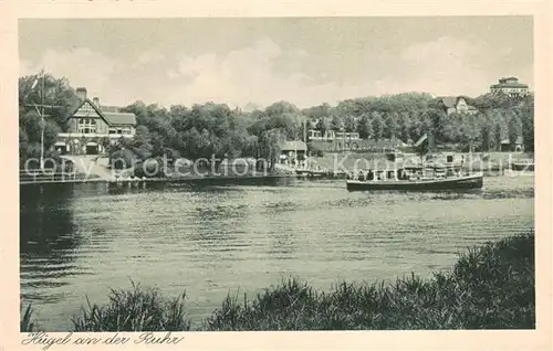 AK / Ansichtskarte Bredeney Kaffee Restaurant Huegel Uferpartie an der Ruhr Fahrgastschiff Bredeney