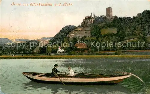 AK / Ansichtskarte Blankenstein_Ruhr Blick ueber die Ruhr zur Burg Ruderboot Blankenstein_Ruhr