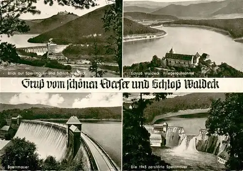 AK / Ansichtskarte Waldeck_Edersee Sperrmauer Schloss Waldeck Zerstoerte Sperrmauer 1945  Waldeck Edersee