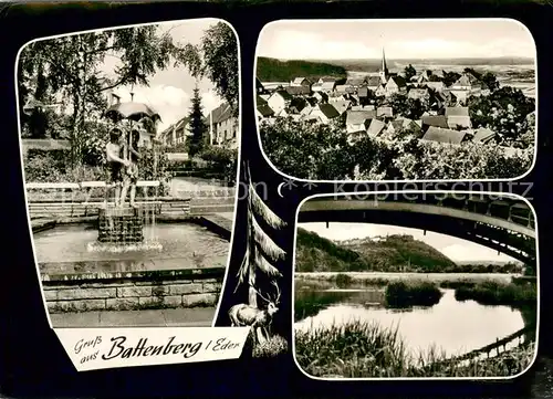 AK / Ansichtskarte Battenberg_Eder Brunnen Stadtansicht Bruecke Ederpartie Battenberg Eder