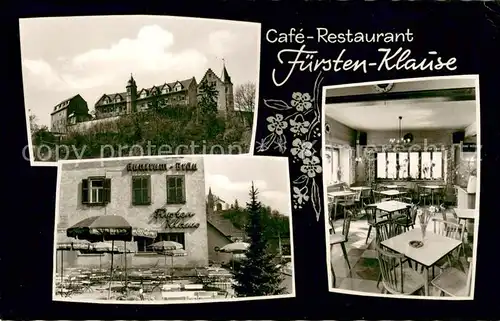 AK / Ansichtskarte Schoenberg_Bensheim Cafe Restaurant Fuerstenklause Gastraum Terrasse Schoenberg Bensheim