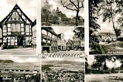 AK / Ansichtskarte Stadtoldendorf Ratskeller Kloster Amelungsborn Fachwerkhaeuser Bahnhof Kasernen Jugendlager  Stadtoldendorf