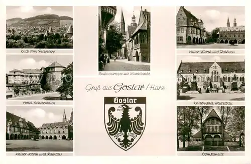 AK / Ansichtskarte Goslar Panorama Hotel Achtermann Kaiser Worth Rathaus Rathaustreppe Marktkirche Kaiserpfalz Mittelbau Domkapelle Goslar