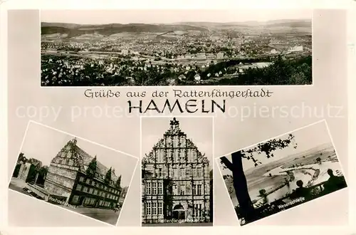 AK / Ansichtskarte Hameln_Weser Panorama Hochzeitshaus Rattenfaengerhaus Weserschleife Hameln Weser