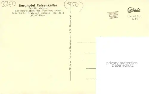 AK / Ansichtskarte Hameln_Weser Blick vom Berghotel Felsenkeller Hameln Weser