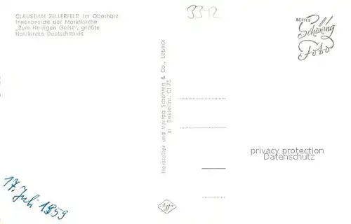 AK / Ansichtskarte Clausthal Zellerfeld Marktkirche Zum Heiligen Geist Inneres Clausthal Zellerfeld