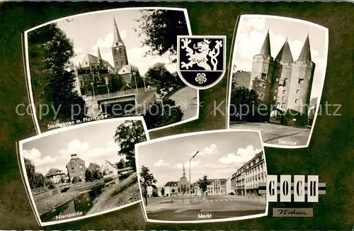 AK / Ansichtskarte Goch Stadtgarten mit Pfarrkirche Steintor Nierspartie Markt Goch