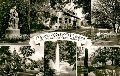 AK / Ansichtskarte Moers_Moers Park Cafe im Schlosspark Statue Gondelteich Wasserspiele 