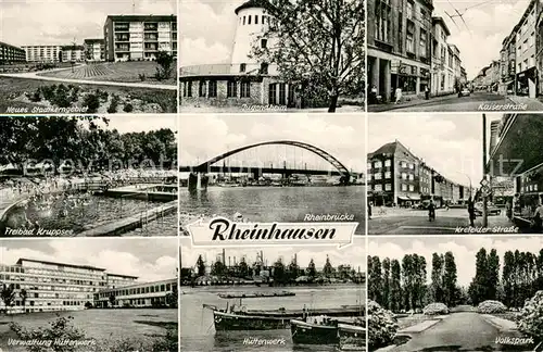 AK / Ansichtskarte Rheinhausen_Duisburg Stadtkerngebiet Jugendheim Kaiserstrasse Freibad Kruppsee Rheinbruecke Krefelder Strasse Verwaltung Huettenwerk Volkspark Rheinhausen Duisburg