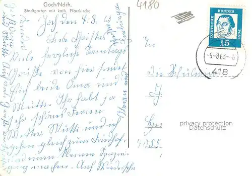 AK / Ansichtskarte Goch Stadtgarten mit kath Pfarrkirche Goch