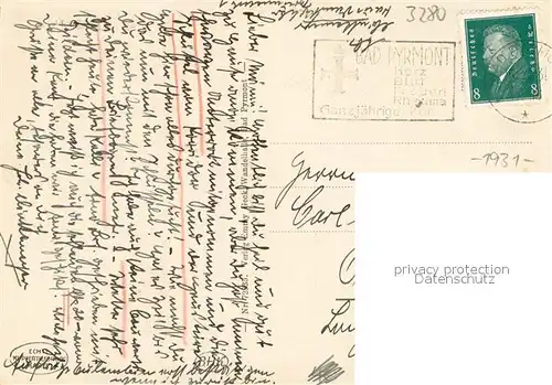 AK / Ansichtskarte Bad_Pyrmont Allee mit Schloss Bad_Pyrmont