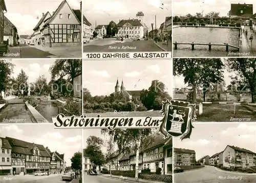 AK / Ansichtskarte Schoeningen Salzstrasse Markt Rathaus Schwimmbad Im Wallgarten St Lorenz Zonengrenze Neue Siedlung Schoeningen