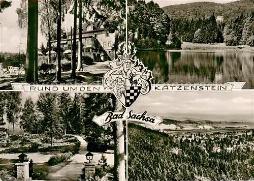AK / Ansichtskarte Bad_Sachsa_Harz Berghotel zum Katzenstein Park See Panorama Bad_Sachsa_Harz
