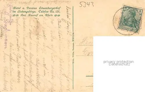 AK / Ansichtskarte Bad_Honnef Hotel und Pension Loewenburgerhof Loewenburg im Siebengebirge Bad_Honnef
