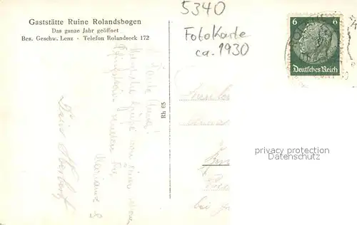 AK / Ansichtskarte Bad_Honnef Gaststaette Ruine Rolandsbogen Siebengbirge Bad_Honnef