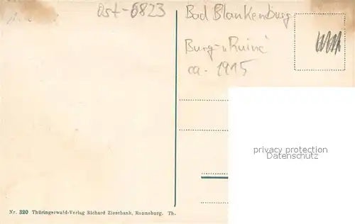 AK / Ansichtskarte Bad_Blankenburg Burgruine Greifenstein Bad_Blankenburg