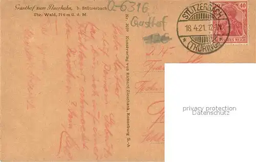 AK / Ansichtskarte Stuetzerbach Gasthof zum Auerhahn Stuetzerbach