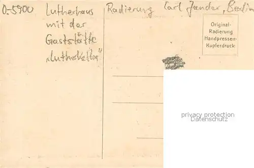 AK / Ansichtskarte Eisenach_Thueringen Lutherhaus Original Radierung Handpressen Kupferdruck Kuenstlerkarte Eisenach Thueringen