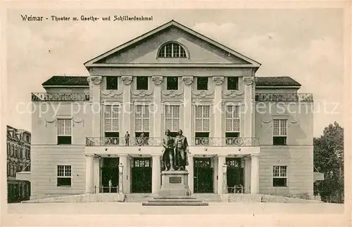 AK / Ansichtskarte Weimar__Thueringen Theater mit Goethe  und Schillerdenkmal 
