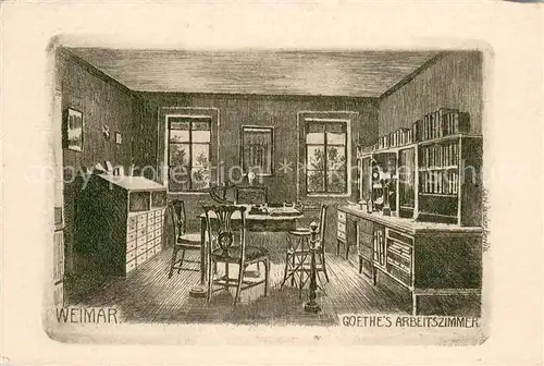 AK / Ansichtskarte Weimar__Thueringen Goethe s Arbeitszimmer Radierung von Carl Jander Signatur Kuenstlerkarte Handpressen Kupferdruck 