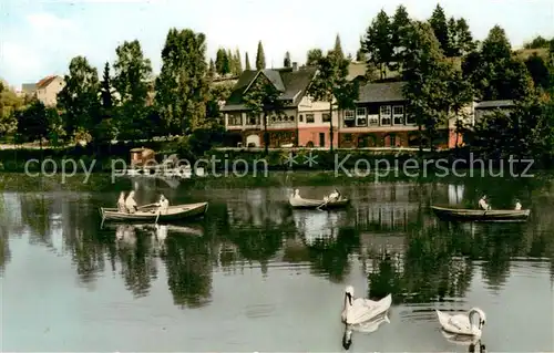 AK / Ansichtskarte Much Gasthaus Herrenteich Bootfahren Schwaene Much