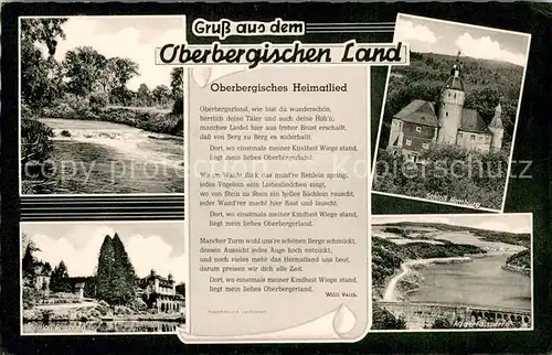 AK / Ansichtskarte Oberbergisches_Land_Region Oberbergisches Heimatlied Schloss Gimborn Schloss Homburg Aggertalsperre 