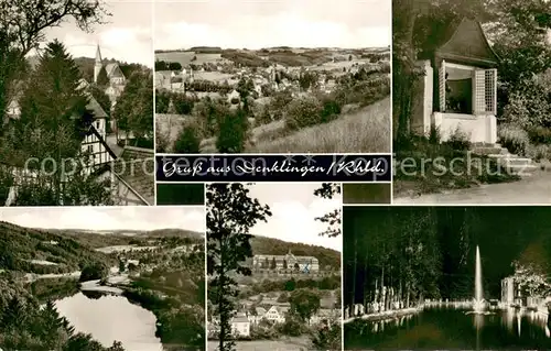 AK / Ansichtskarte Denklingen_Oberbergischer_Kreis Teilansichten Kirche Fontaene Nachtaufnahme Heilstaette Landschaftspanorama Denklingen_Oberbergischer