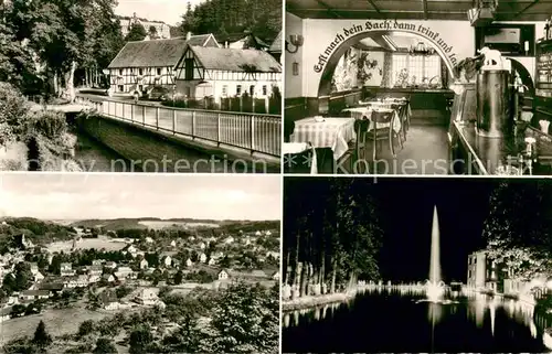 AK / Ansichtskarte Bruechermuehle Cafe Restaurant Zum Felsenkeller Gastraum Fontaene Panorama Bruechermuehle