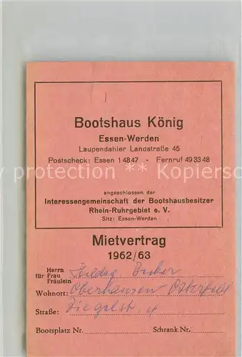 AK / Ansichtskarte Werden_Ruhr_Essen Mietvertrag Bootshaus Koenig 