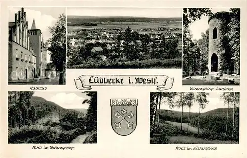 AK / Ansichtskarte Luebbecke_Westfalen Rathaus Panorama Wartturm Wiehengebirge Luebbecke_Westfalen