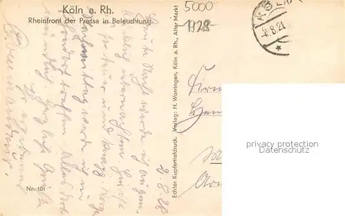 AK / Ansichtskarte Koeln_Rhein Rheinfront der Pressa in Beleuchtung Koeln_Rhein