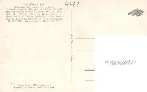 AK / Ansichtskarte Moehnesee Sperrmauer Delecker Bucht Koerbecker Bruecke Jugendherberge Standbad  Stockumer Damm Moehnesee