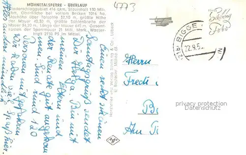 AK / Ansichtskarte Koerbecke_Moehnesee Moehnetalsperre ueberlauf Koerbecke Moehnesee