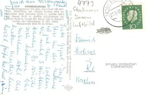 AK / Ansichtskarte Moehnetalsperre Stockumer Damm  Moehnetalsperre