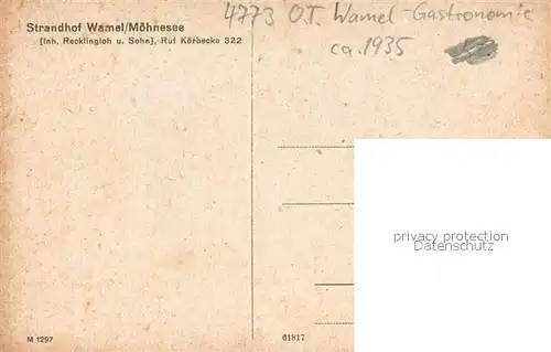 AK / Ansichtskarte Moehnesee Strandhof Wamel Moehnesee