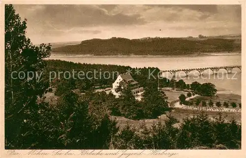 AK / Ansichtskarte Koerbecke_Moehnesee Moehnesee Talsperre Jugendherberge  Koerbecke Moehnesee