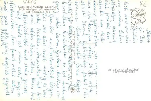 AK / Ansichtskarte Koerbecke_Moehnesee Cafe Restaurant Gerlach Moehnesee Talsperre Koerbecke Moehnesee